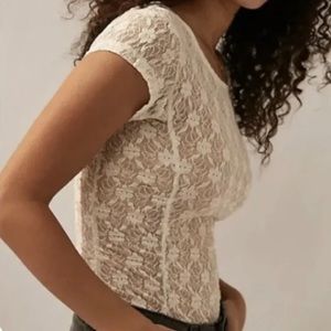Free People Intimately Keep It Simple Lace Tee in Ivory NWT